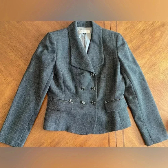 Tahari Arthur S Levine Women's Wool Blazer Jacket Lined Black/Gray Cropped 6 EUC - Picture 1 of 13
